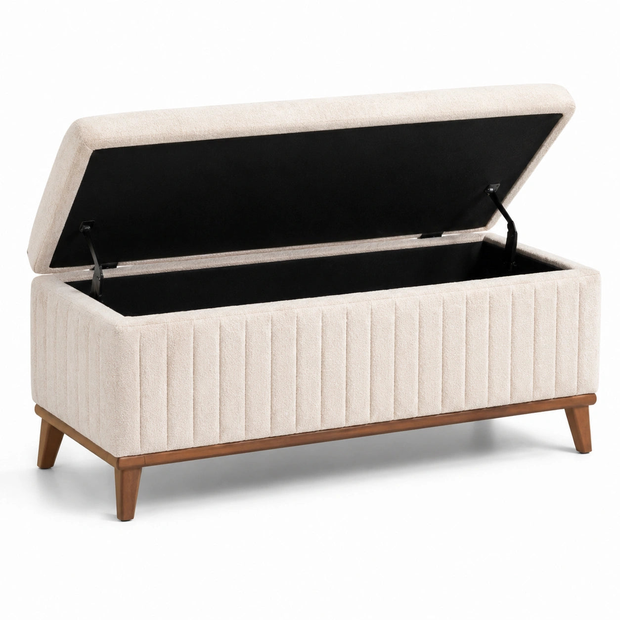 Banc de rangement en bois et tissu polyester beige