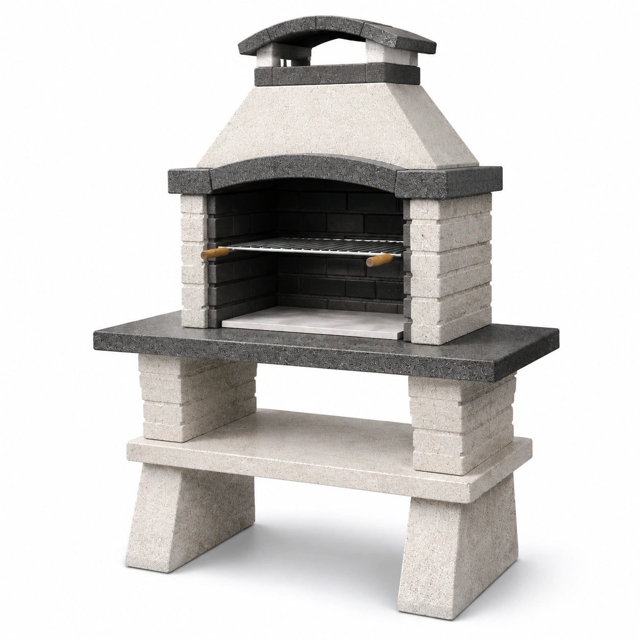 Barbecue en béton réfractaire avec grilles en acier inoxydable, 115x78x196 cm, gris/noir