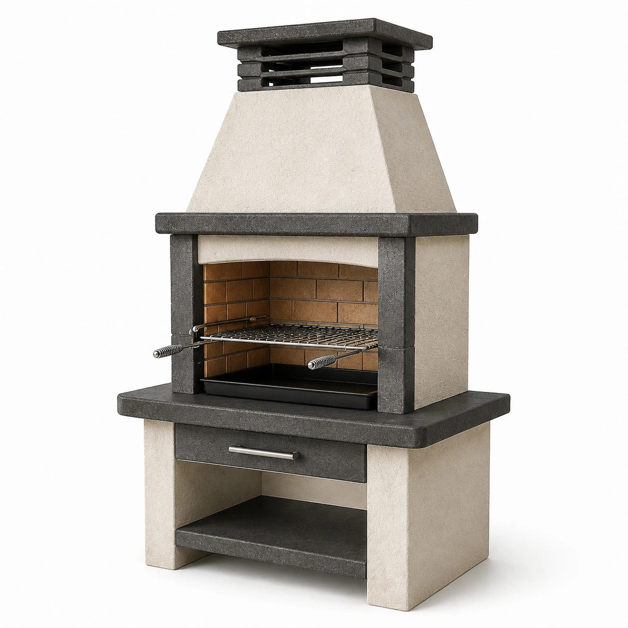 Barbecue en béton réfractaire avec grille en acier inoxydable 80x50x210 cm gris et ivoire
