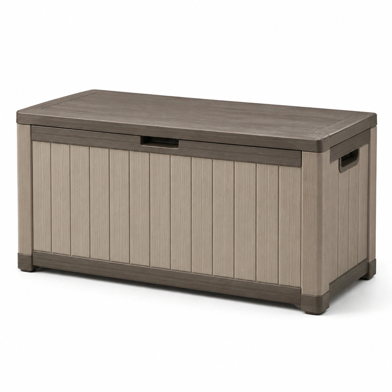 Coffre de rangement d'extérieur en plastique 117 cm x 45 cm x 57 cm beige/gris