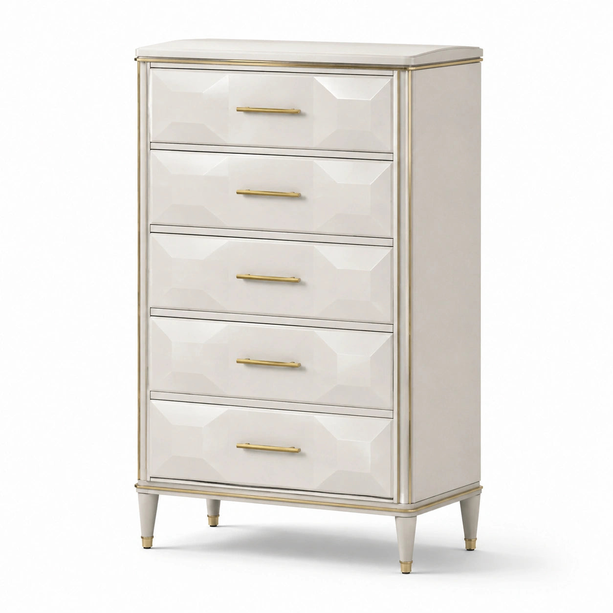 Commode 5 tiroirs en bois avec poignées en métal doré