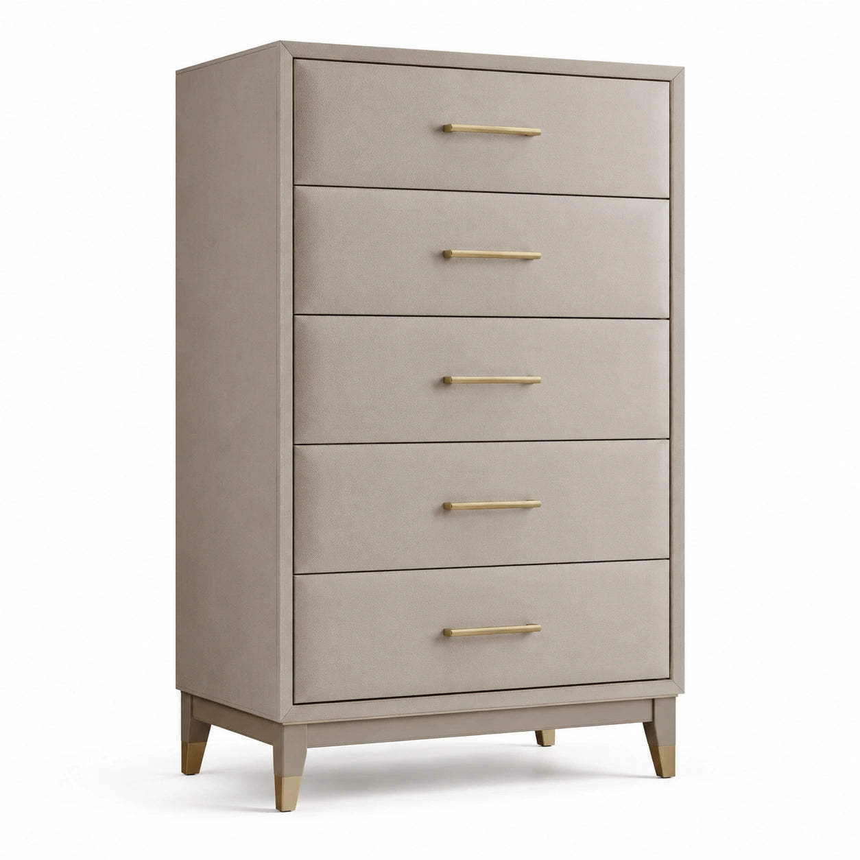 Commode en bois avec 5 tiroirs et poignées en métal doré