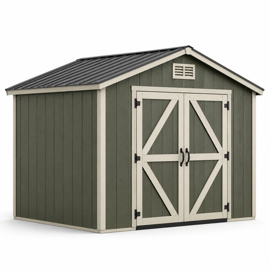 Abri de jardin en résine renforcée 250x300x220 cm vert et beige