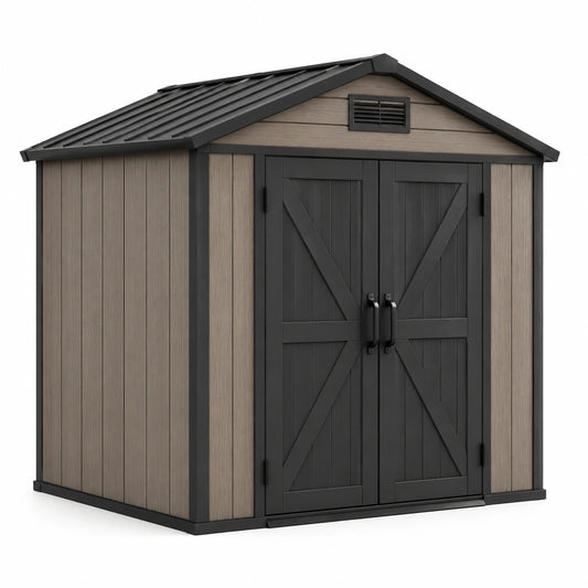 Abri de jardin en plastique avec acier galvanisé 185x152x226 cm gris et marron