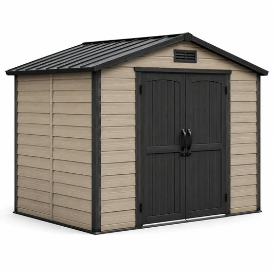 Abri de jardin en plastique 185x152x226 cm beige et gris
