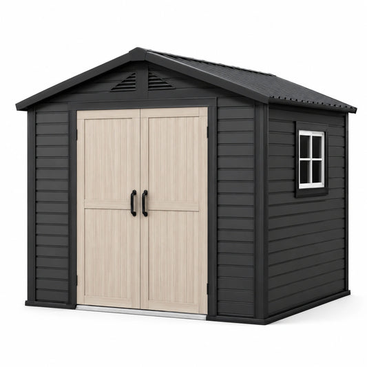 Abri de jardin en plastique gris et beige 257x257x226 cm