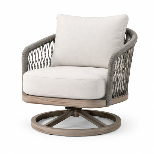 Fauteuil pivotant en bois et corde polyester beige
