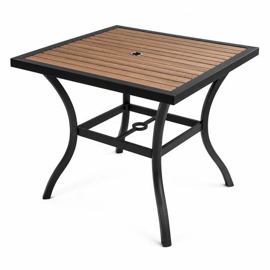 Table de jardin carrée en métal et bois 90x90x75 cm noir/marron
