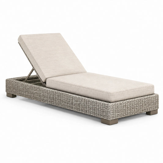 Chaise longue en rotin synthétique réglable avec coussin en polyester beige 200 cm