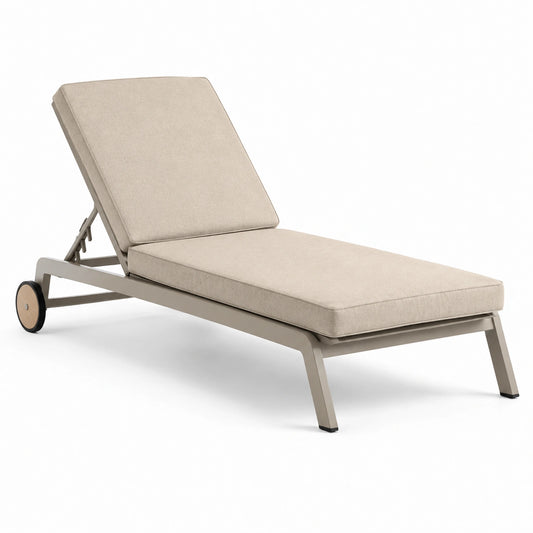 Chaise longue en aluminium avec coussin en tissu acrylique beige