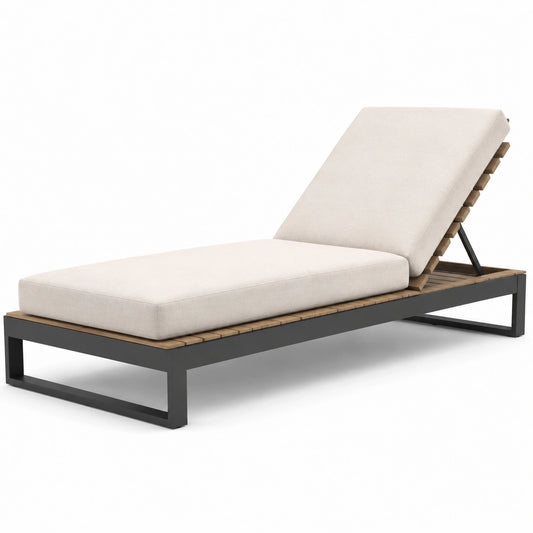 Transat en aluminium et bois avec coussin en polyester blanc