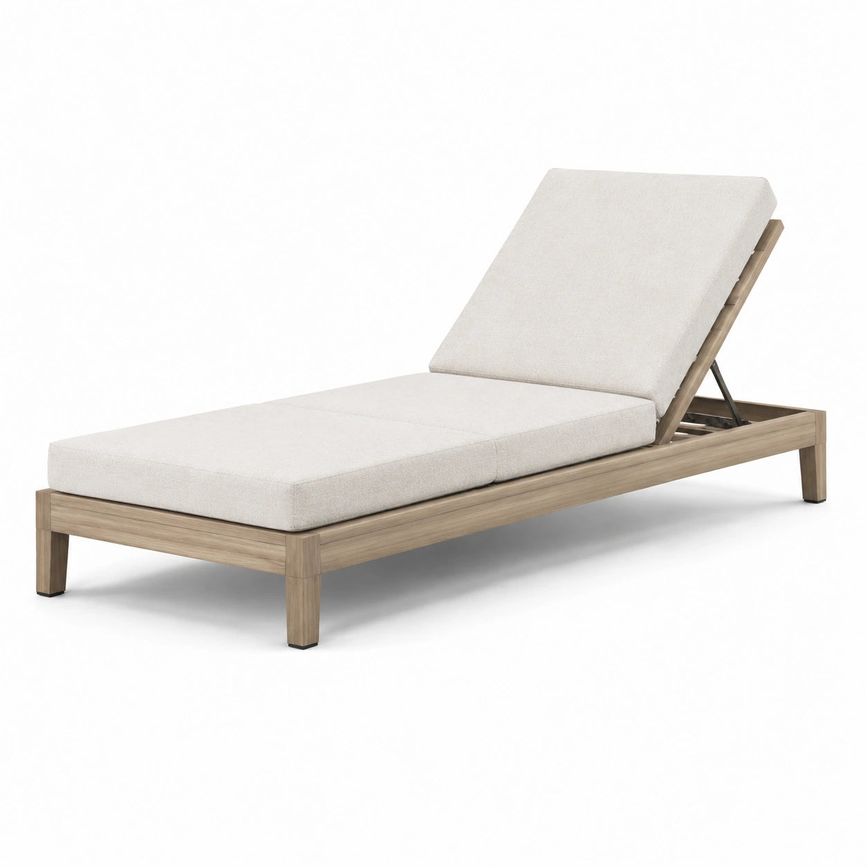 Chaise longue en bois d'acacia avec coussin en polyester réglable beige