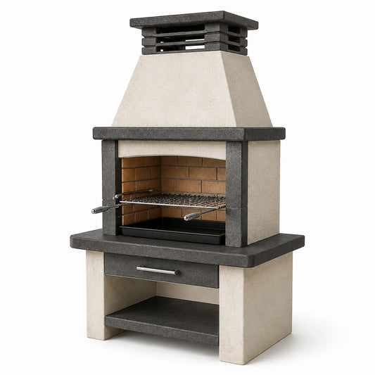 Barbecue en béton réfractaire avec grille en acier inoxydable 80x50x210 cm gris et ivoire
