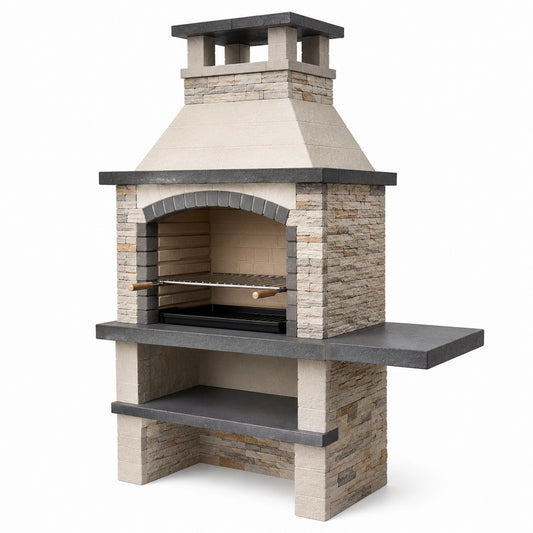 Barbecue en pierre de béton avec grille en acier inoxydable