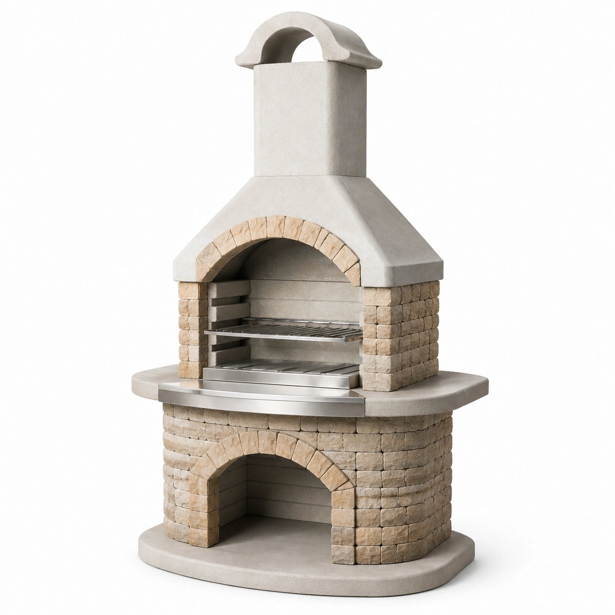 Barbecue en béton et pierre réfractaire gris/beige 120x80x210 cm