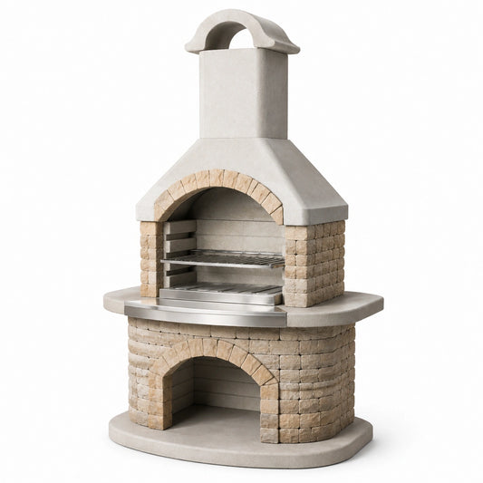 Barbecue en béton et pierre réfractaire gris/beige 120x80x210 cm