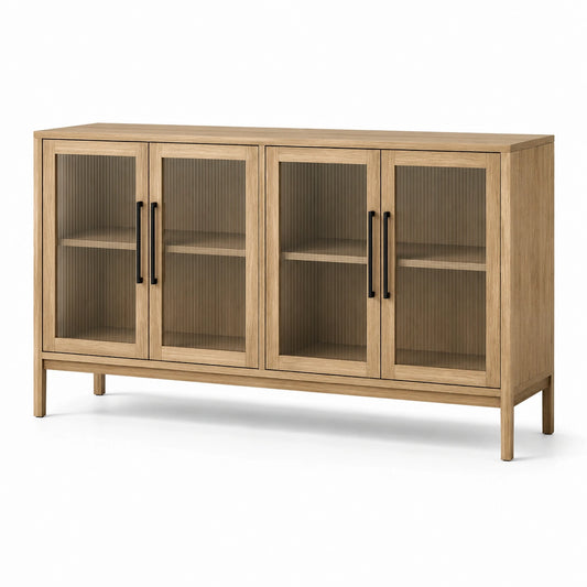 Buffet en bois avec portes en verre strié