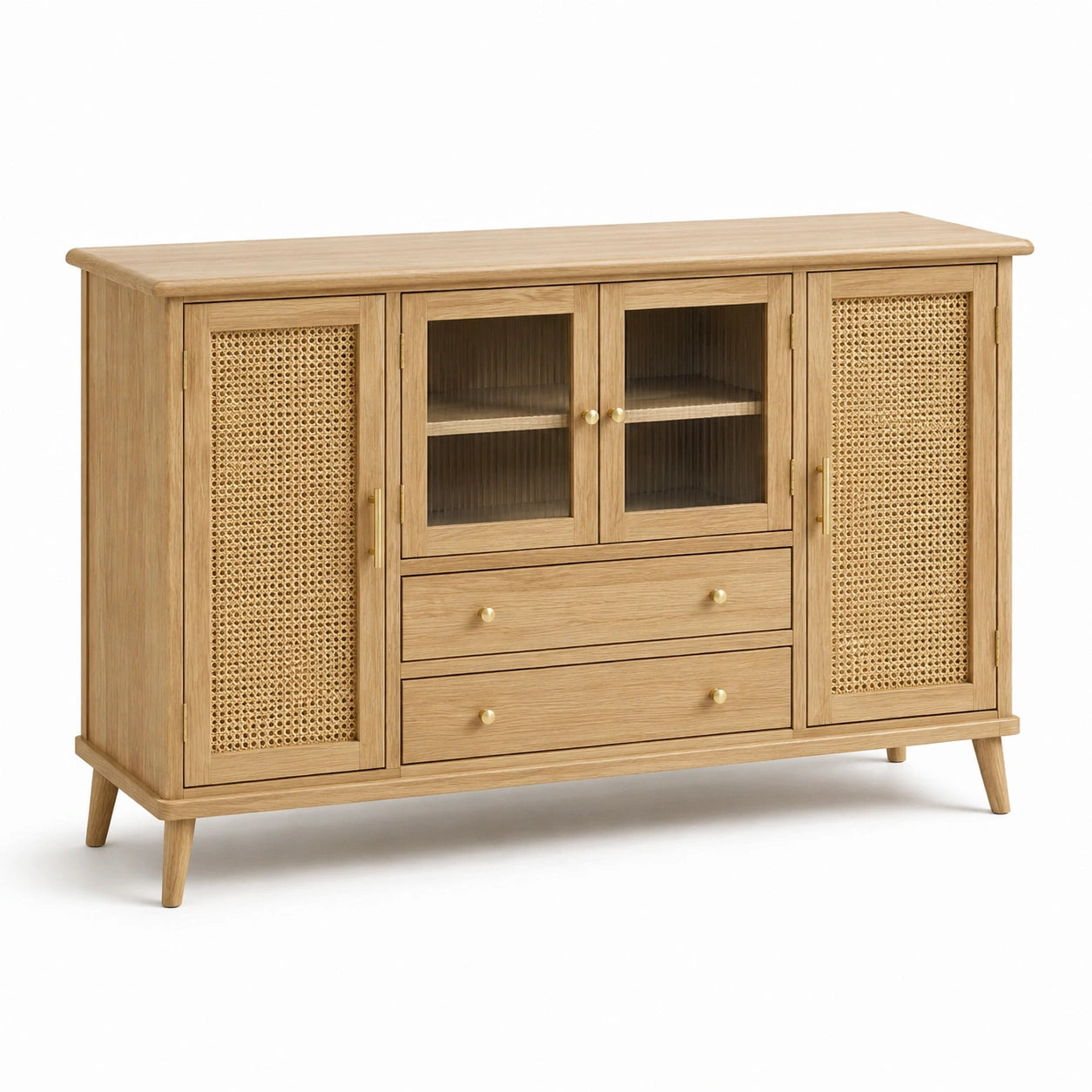 Buffet en chêne et verre avec cannage 120x40x80 cm