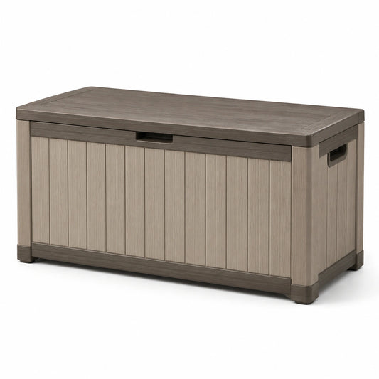 Coffre de rangement d'extérieur en plastique 117 cm x 45 cm x 57 cm beige/gris