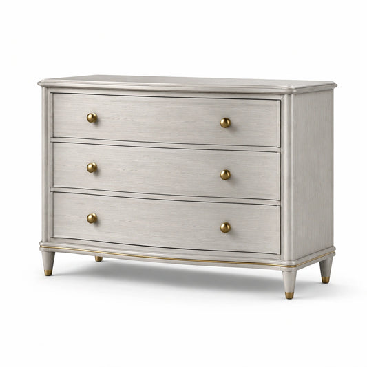 Commode en bois avec 3 tiroirs et poignées en laiton