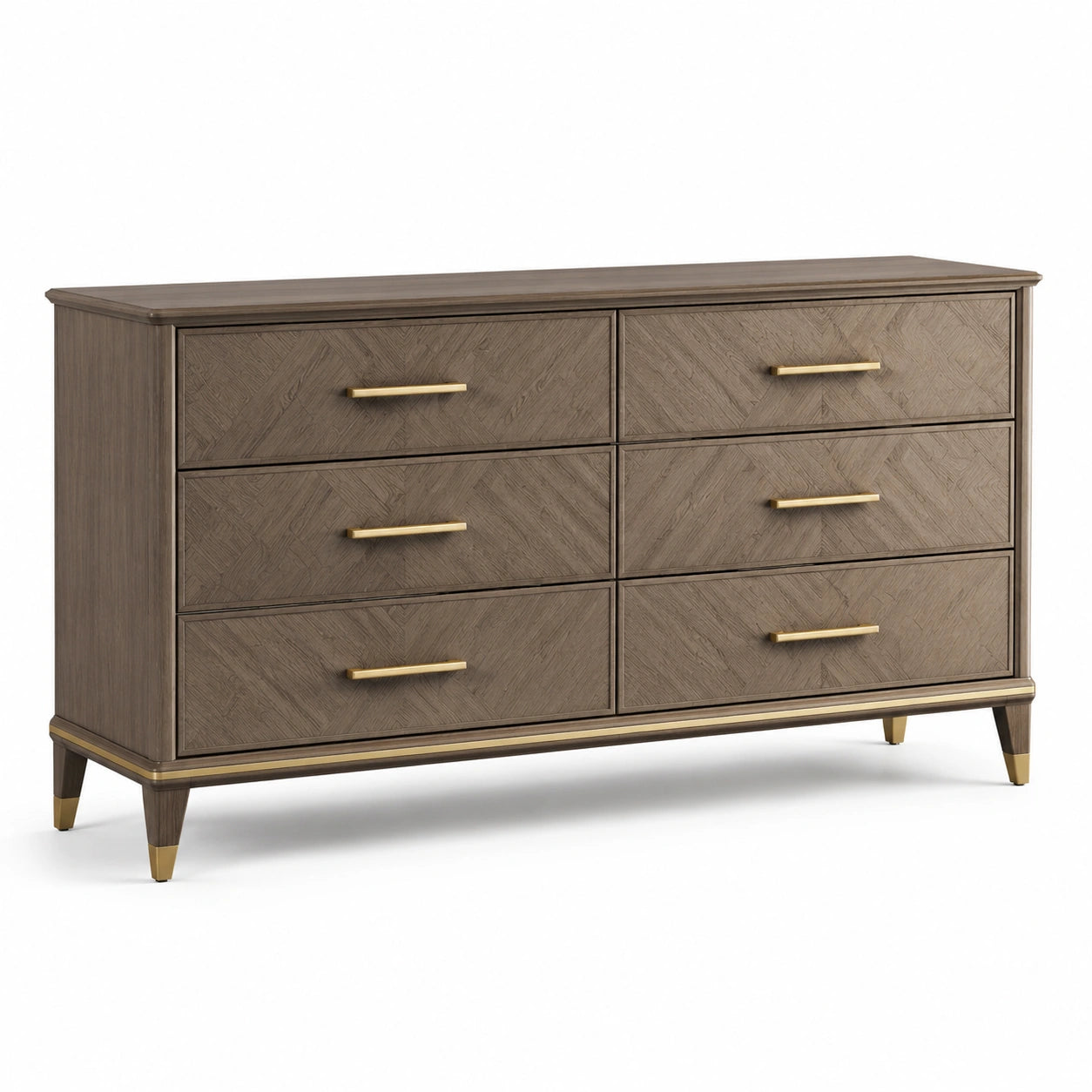 Commode en bois de chêne avec poignées métalliques dorées 140x45x85 cm