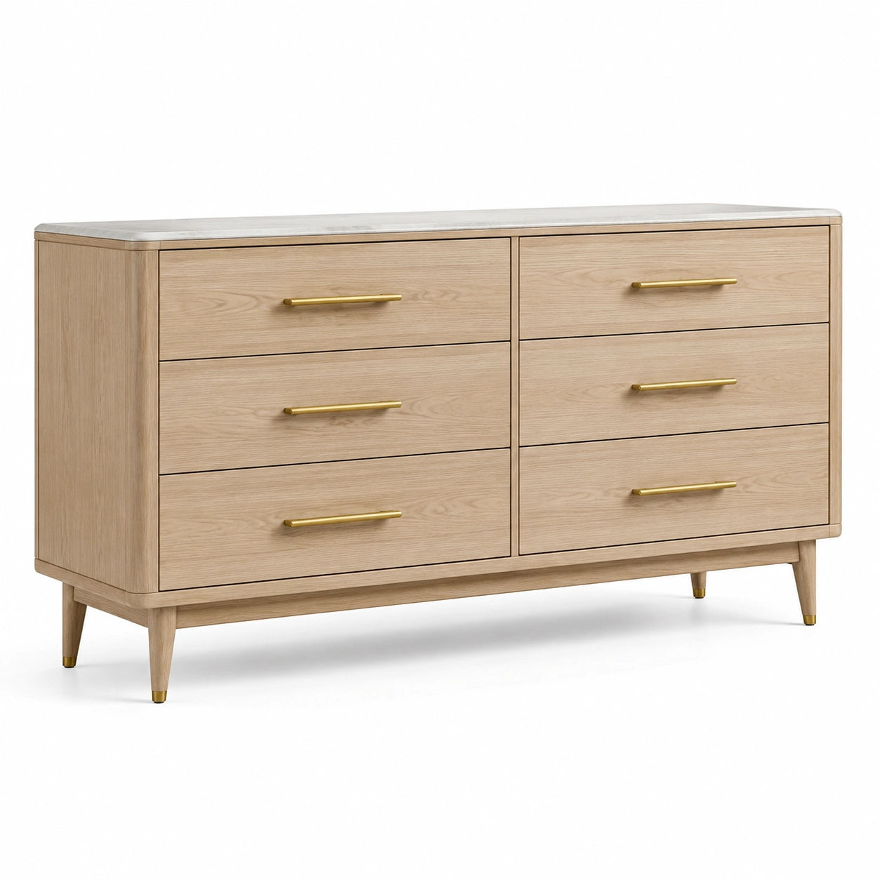 Commode en bois de chêne avec plateau en marbre et 6 tiroirs