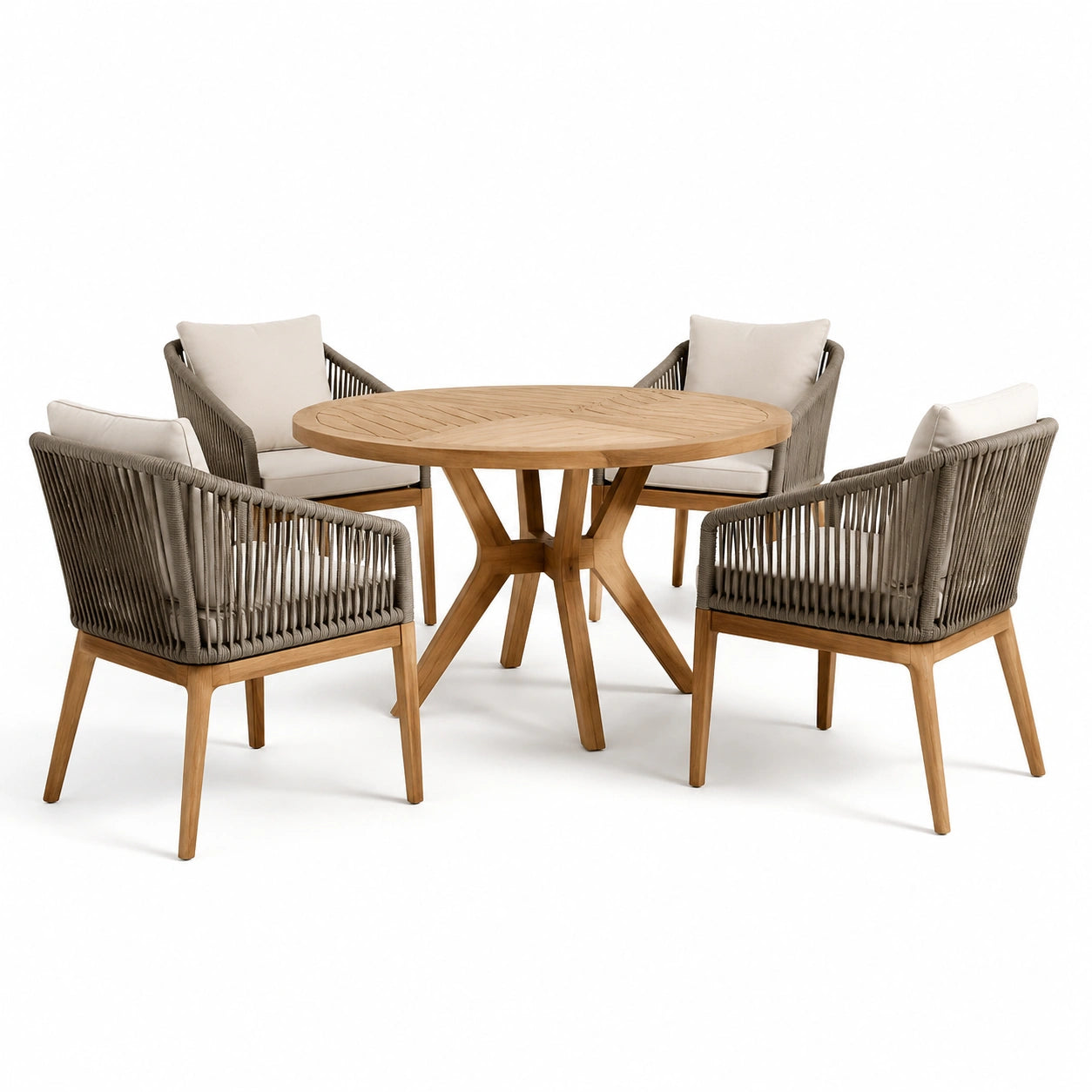 Ensemble de jardin en bois et corde tissée beige